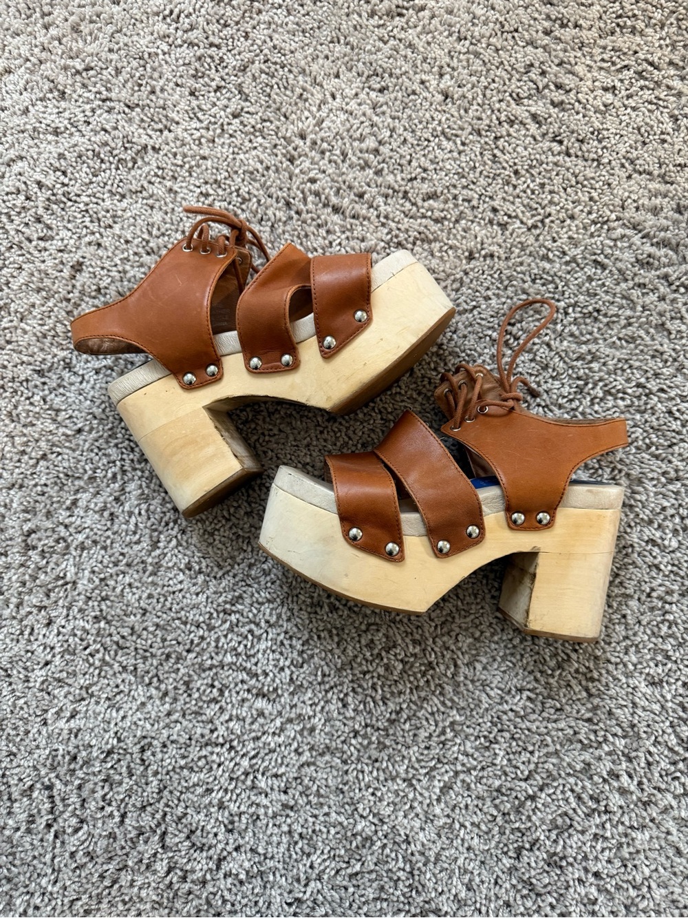 Jeffrey Campbell Brown Leather Platform Clog Sandals Boho Festival